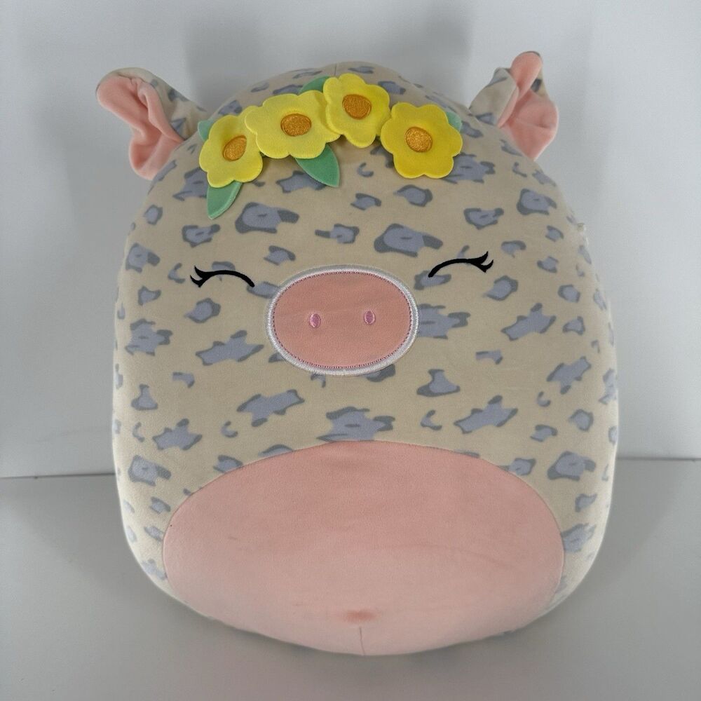 Squishmallows 18-Inch Rosie Spotted Pig with Yellow Flower Crown - Large Ultraso